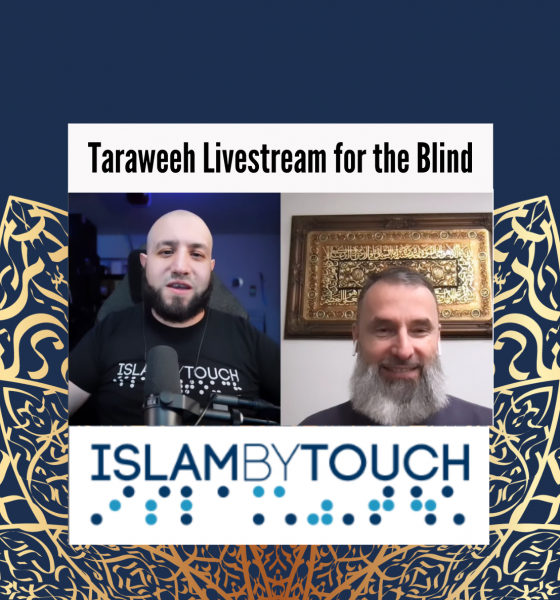 Taraweeh Livestream for the blind. Islam By Touch. Image captured from the Islam by touch facebook page, featuring Imam Shpendim on right and Nadir Thabata on left.