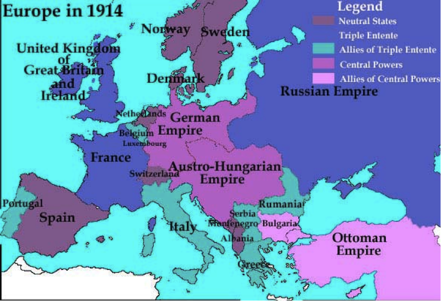 Map 2: Europe in 1914 before WWI. 