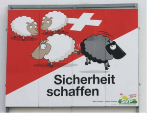 Poster, with the slogan "To Create Security," derived from the SVP's 2007 proposal of a new law, which would authorize the deportation of criminal foreigners.[5]