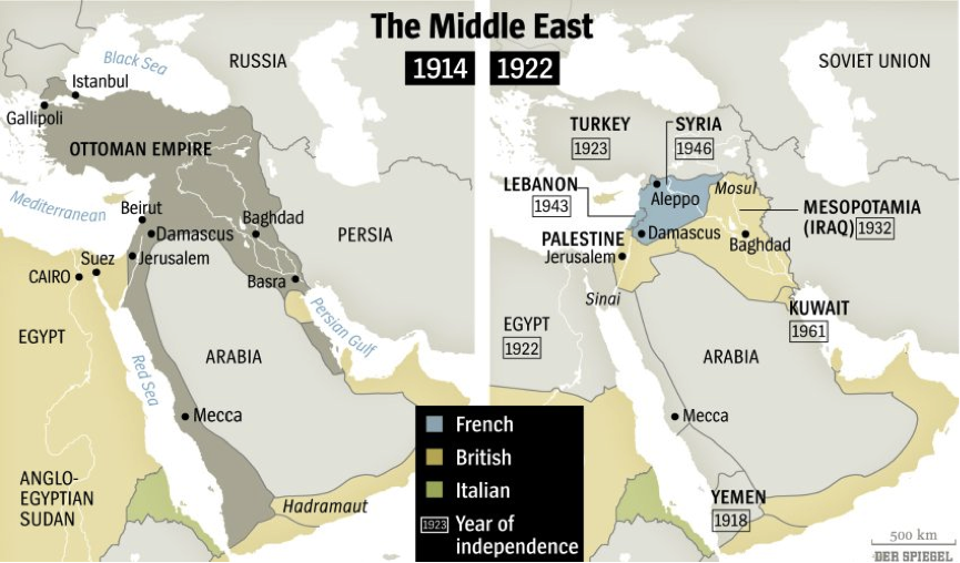 Map 4: Middle East before and after WW1 