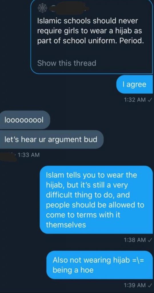 Girl who don't wear hijab hell