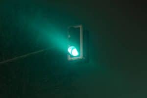 Green traffic light at night